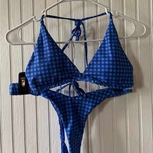 NWOT Shein Blue Checkered Bikini Set size M